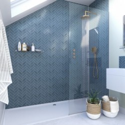 Navy Herringbone Tile Acrylic - Showerwall Panel - Insitu