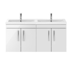 Athena Gloss White 1200mm Wall Hung 4 Drawer Cabinet With Double Ceramic Basin - Main