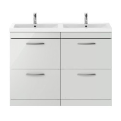 Athena Gloss Grey Mist 1200mm 4 Drawer Floor Standing Cabinet With Double Ceramic Basin - Main