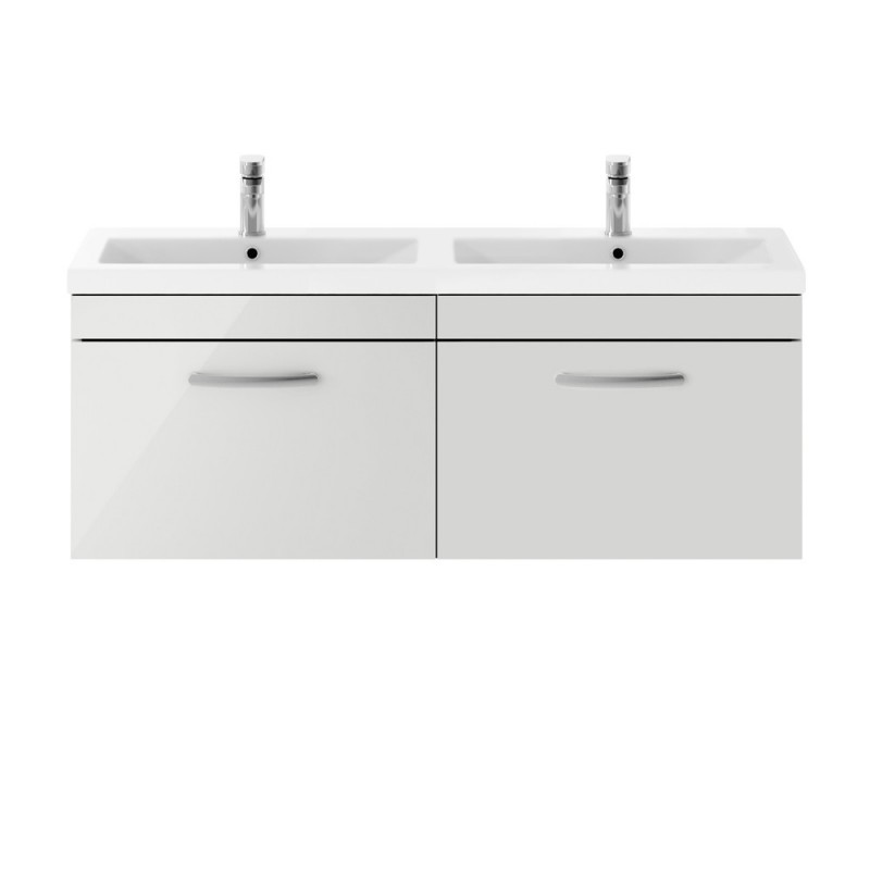 Athena Gloss Grey Mist 1200mm 2 Drawer Wall Hung Cabinet With Double Ceramic Basin - Main