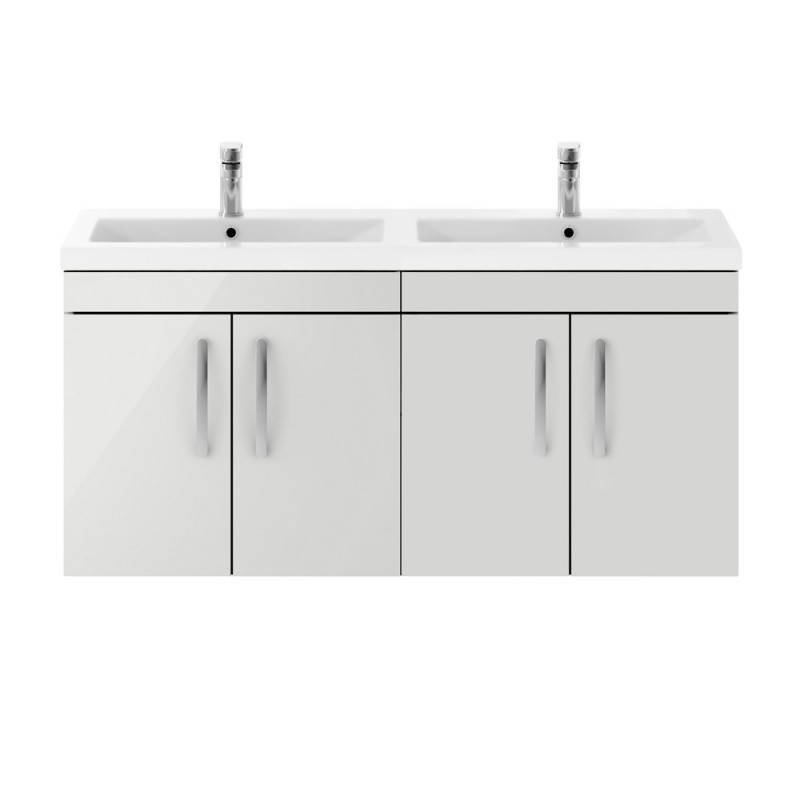 Athena Gloss Grey Mist 1200mm 4 Door Wall Hung Cabinet With Double Ceramic Basin - Main