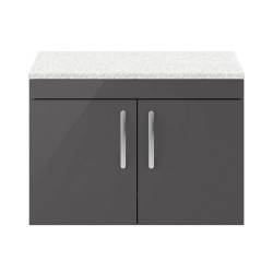 Athena Gloss Grey 800mm 2 Door Wall Hung Cabinet With Sparkling White Worktop - Main