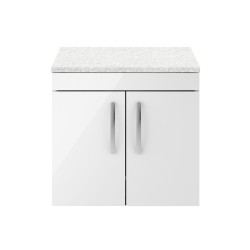 Athena Gloss White 600mm 2 Door Wall Hung Cabinet With Sparkling White Worktop - Main