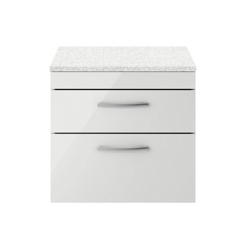 Athena Gloss Grey Mist 600mm 2 Drawer Wall Hung Cabinet With Sparkling White Worktop - Main