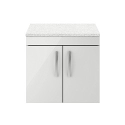 Athena Gloss Grey Mist 600mm 2 Door Wall Hung Cabinet With Sparkling White Worktop - Main