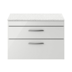 Athena Gloss Grey Mist 800mm 2 Drawer Wall Hung Cabinet With Sparkling White Worktop - Main