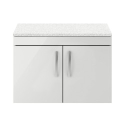 Athena Gloss Grey Mist 800mm 2 Door Wall Hung Cabinet With Sparkling White Worktop - Main