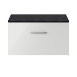 Athena Gloss Grey Mist 800mm Single Drawer Wall Hung Cabinet With Sparkling Black Worktop - Main
