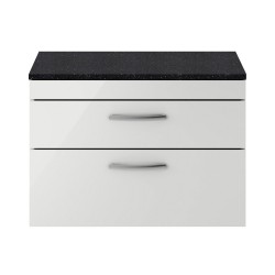 Athena Gloss Grey Mist 800mm 2 Drawer Wall Hung Cabinet With Sparkling Black Worktop - Main