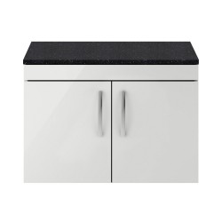 Athena Gloss Grey Mist 800mm 2 Door Wall Hung Cabinet With Sparkling Black Worktop - Main