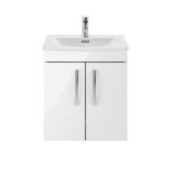 Athena Gloss White 500mm Wall Hung Cabinet With Curved Basin - Main