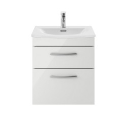 Athena Gloss Grey Mist 500mm Wall Hung Cabinet With Curved Basin - Main