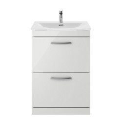 Athena Gloss Grey Mist 600mm Floor Standing Cabinet With Curved Basin - Main