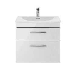 Athena Gloss Grey Mist 600mm Wall Hung Cabinet With Curved Basin - Main