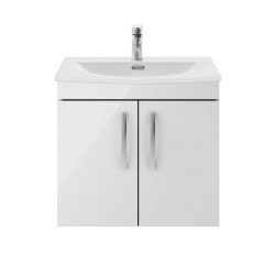 Athena Gloss Grey Mist 600mm Wall Hung Cabinet With Curved Basin - Main