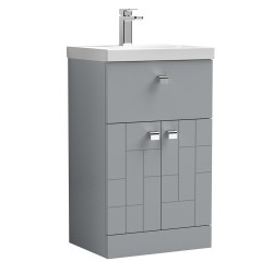 Blocks Satin Grey 500mm Floor Standing 2 Door with Drawer Vanity Unit with Thin-Edge Basin - Main