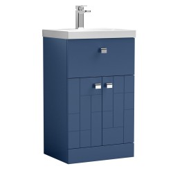 Blocks Satin Blue 500mm Floor Standing 2 Door with Drawer Vanity Unit with Thin-Edge Basin - Main