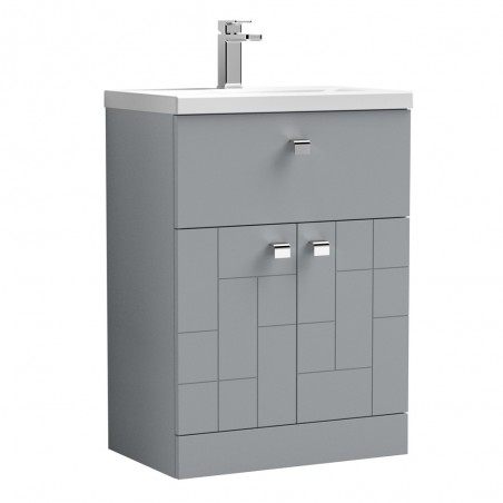 Blocks Satin Grey 600mm Floor Standing 2 Door with Drawer Vanity Unit with Mid-Edge Basin - Main