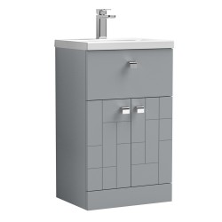 Blocks Satin Grey 500mm Floor Standing 2 Door with Drawer Vanity Unit with Mid-Edge Basin - Main