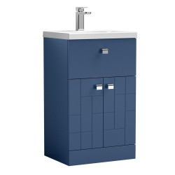 Blocks Satin Blue 500mm Floor Standing 2 Door with Drawer Vanity Unit with Mid-Edge Basin - Main