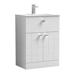 Blocks Satin White 600mm Floor Standing 2 Door with Drawer Vanity Unit with Minimalist Basin - Main