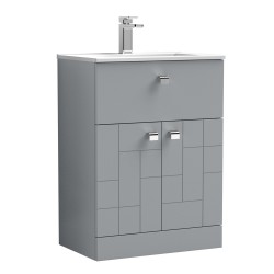 Blocks Satin Grey 600mm Floor Standing 2 Door with Drawer Vanity Unit with Minimalist Basin - Main
