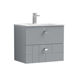 Blocks Satin Grey 600mm Wall Hung 2 Drawer Vanity Unit with Minimalist Basin - Main