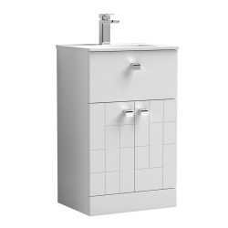 Blocks Satin White 500mm Floor Standing 2 Door with Drawer Vanity Unit with Minimalist Basin - Main