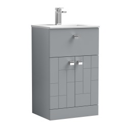 Blocks Satin Grey 500mm Floor Standing 2 Door with Drawer Vanity Unit with Minimalist Basin - Main