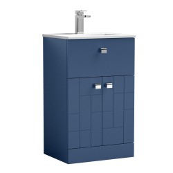 Blocks Satin Blue 500mm Floor Standing 2 Door with Drawer Vanity Unit with Minimalist Basin - Main