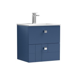Blocks Satin Blue 500mm Wall Hung 2 Drawer Vanity Unit with Minimalist Basin - Main