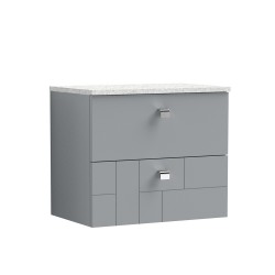 Blocks Satin Grey 600mm Wall Hung 2 Drawer Vanity Unit with Sparkling White Worktop - Main