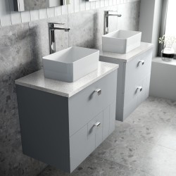 Blocks Satin Grey 600mm Wall Hung 2 Drawer Vanity Unit with Sparkling White Worktop - Insitu