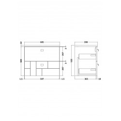 Blocks Satin Grey 600mm Wall Hung 2 Drawer Vanity Unit with Sparkling White Worktop - Technical Drawing