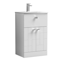 Blocks Satin White 500mm Floor Standing 2 Door with Drawer Vanity Unit with Curved Basin - Main