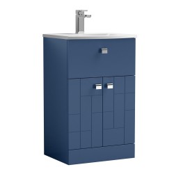 Blocks Satin Blue 500mm Floor Standing 2 Door with Drawer Vanity Unit with Curved Basin - Main
