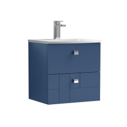 Blocks Satin Blue 500mm Wall Hung 2 Drawer Vanity Unit with Curved Basin - Main