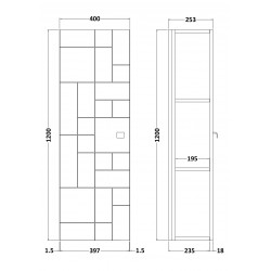 Blocks Satin Grey 400 x 1200mm Bathroom Cabinet - Technical Drawing