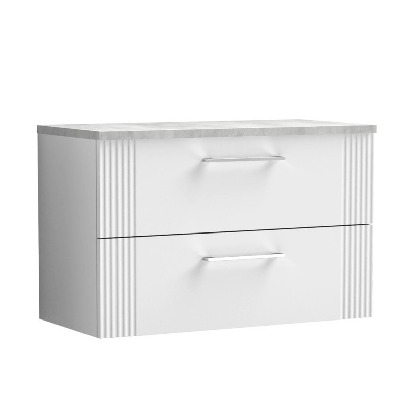 Deco Satin White 800mm Wall Hung 2 Drawer Vanity Unit with Laminate Top - Main