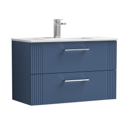 Deco Satin Blue 800mm Wall Hung 2 Drawer Vanity Unit with Minimalist Basin - Main