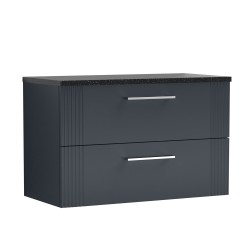 Deco Satin Anthracite 800mm Wall Hung 2 Drawer Vanity Unit with Laminate Top - Main