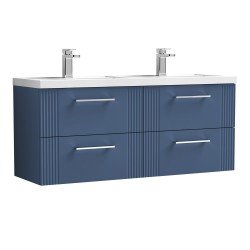 Deco Satin Blue 1200mm Wall Hung 4 Drawer Vanity Unit with Double Basin - Main