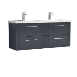 Deco Satin Anthracite 1200mm Wall Hung 4 Drawer Vanity Unit with Double Basin - Main