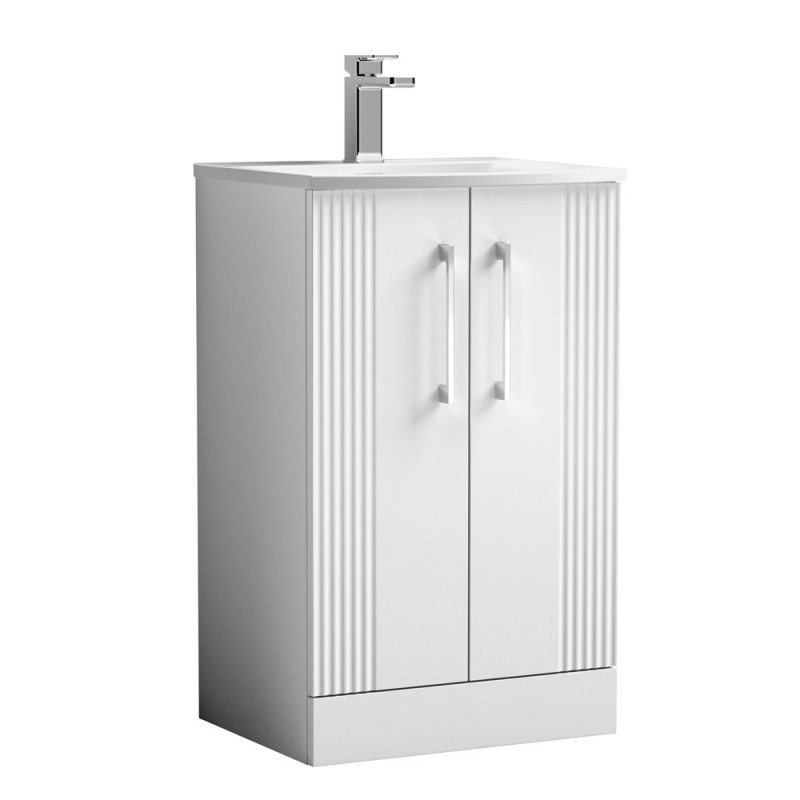 Deco Satin White 500mm Freestanding 2 Door Vanity Unit with Curved Basin - Main