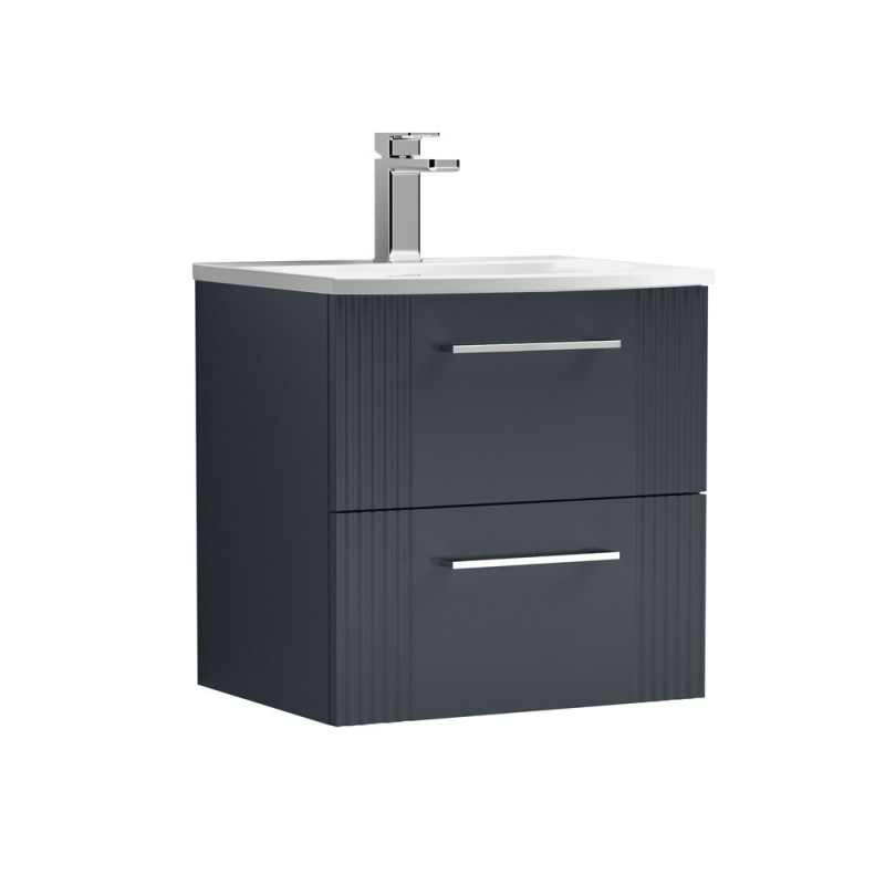 Deco Satin Anthracite 500mm Wall Hung 2 Drawer Vanity Unit with Curved Basin - Main