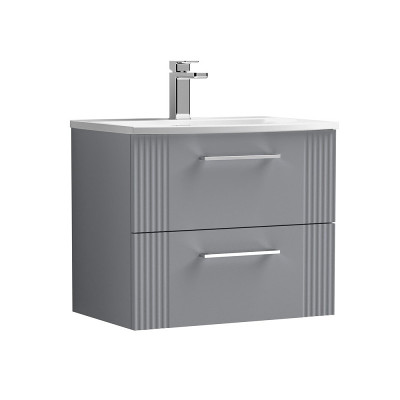 Deco Satin Grey 600mm Wall Hung 2 Drawer Vanity Unit with Curved Basin - Main