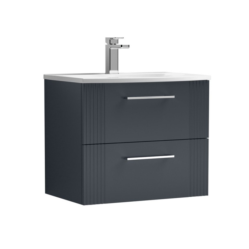 Deco Satin Anthracite 600mm Wall Hung 2 Drawer Vanity Unit with Curved Basin - Main