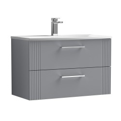 Deco Satin Grey 800mm Wall Hung 2 Drawer Vanity Unit with Curved Basin - Main