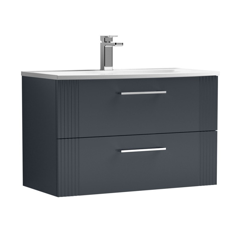 Deco Satin Anthracite 800mm Wall Hung 2 Drawer Vanity Unit with Curved Basin - Main