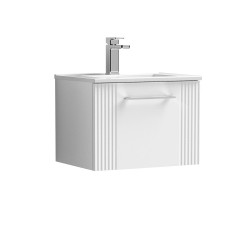 Deco Satin White 500mm Wall Hung Single Drawer Vanity Unit with Minimalist Basin - Main
